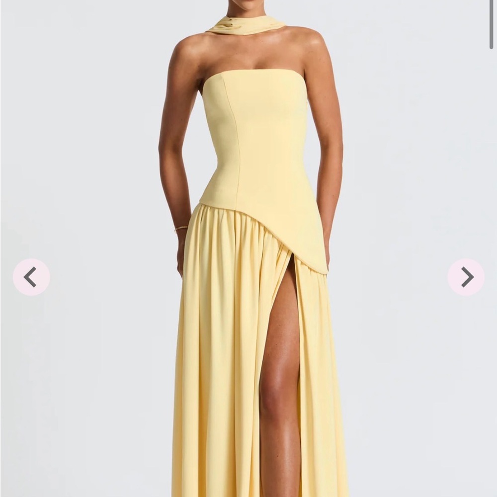 Strapless Yellow Maxi Gown with High Slit